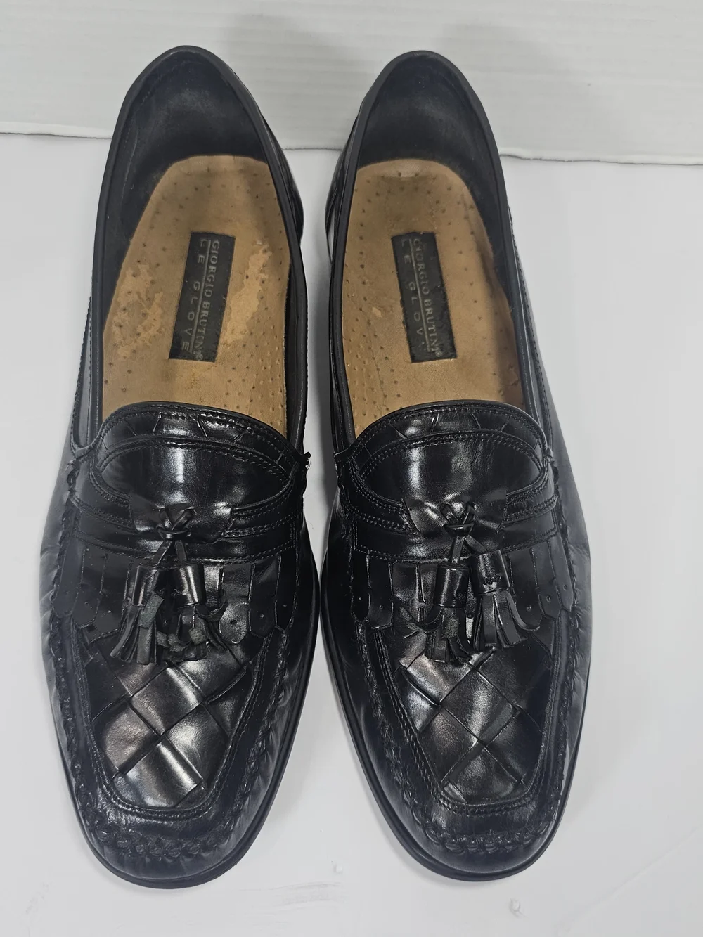 Giorgio Brutini Black Leather Tassel Kiltie Loafers Mens Sz 12